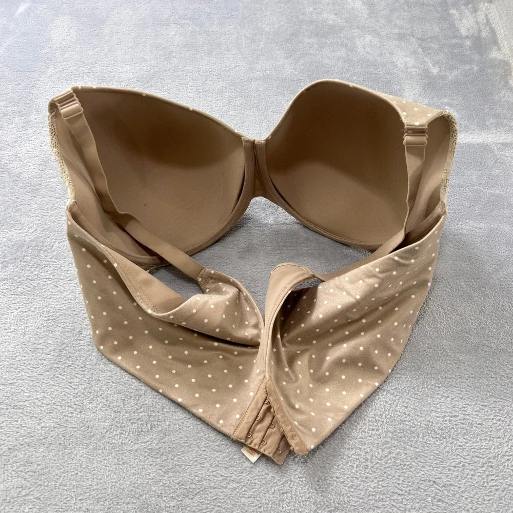Cacique‎ Lane Bryant Smooth Boost Plunge Underwire Bra 46DD Taupe Polka Dot Lace
